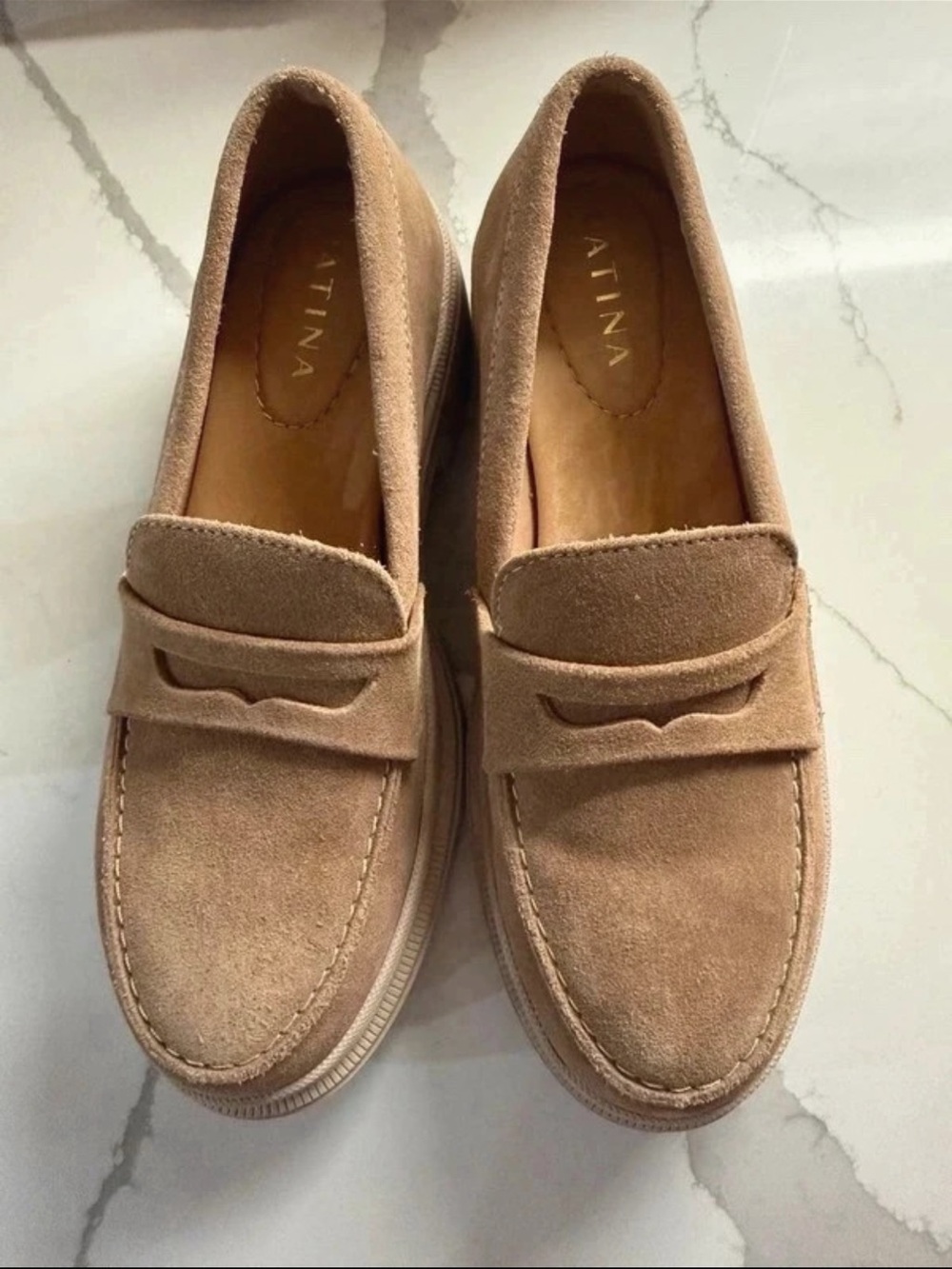 Attina Women's Suede Penny Loafers in Light Brown